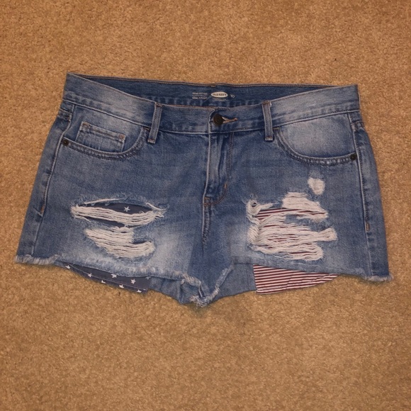 Old Navy Stars and Stripes Jean Shorts Size 10 - Picture 1 of 6
